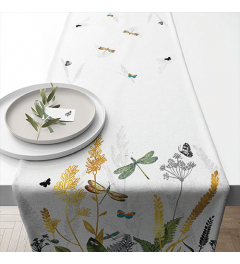 Table runner 40x150 cm Ornamental flowers white
