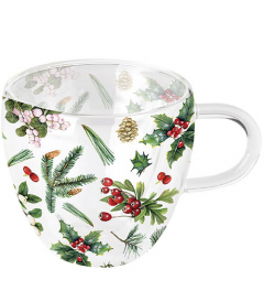 Double-walled glass Winter greenery white