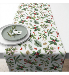 Table runner 40x150 cm Winter greenery white