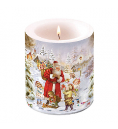 Candle medium Santa bringing presents